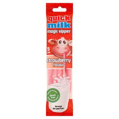 Quick Milk Magic Sipper Słomki smakowe do mleka o smaku truskawkowym 30 g (5 x 6 g)